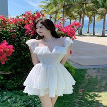 목 스트랩 레이스 쉬폰 미니원피스 셀프웨딩 CA005