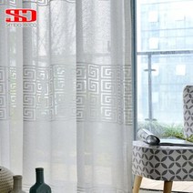커튼 블라인드 다이소커튼 흰색 기하학적 창 얇은 명주 그물 거실 현대 보일 쉬어 침실 블드 라이너 주방 단일 패널