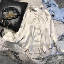 마이네임이즈 파운더스 블라우스 봄 가을 여성 패션 긴 소매 새틴 빈티지 대형 스트리트 셔츠 모조 실크