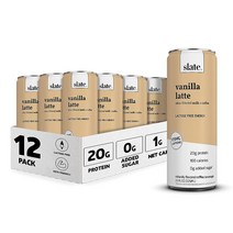 Slate 우유 - 고단백질 쉐이크 바닐라 라떼 단백질 20g 설탕 0g 카페인 175mg 락토스 프리 케토 천연 325ml 11온스 12팩, 11 Fl Oz (Pack of 12), Vanilla Latte