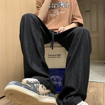 KORELAN 바지 하이 스트리트 인 타이드 얇은 힙합 힙합 캐주얼 지퍼 아이스 실크 걸레질 바지 남성
