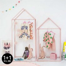 쁘띠메종 하우스 키즈행거 옷장 핑크 M+L 세트, one color/free