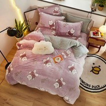침구세트 이불세트 Thick Fleece Warm Flannel Coral Winter Duvet Cover Double Sided Velvet Bedding Set