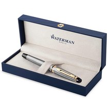 WATERMAN 워터맨엑스퍼트 만년필 스테인리스 스틸 & 23k 골드 트림 F 펜촉 블루 잉크 카트리지, Medium nib, Stainless Steel and Gold