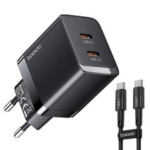 TOOCKI Gan PD 40W 듀얼 C타입 고속 충전기 어댑터C-C 60w고속충전케이블, 블랙