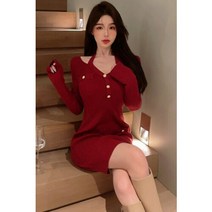 호치 홀터넥 심플 골드버튼 데일리 슬림핏 미니원피스
