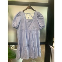 (국내)사각사각 소재의 퍼프소매 하늘 원피스~♥