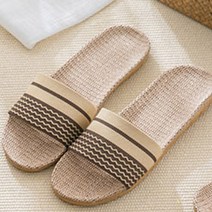 오키노피 린넨 왕골 슬리퍼 라탄 마 실내화 거실화 사무실화, 스트라이프_브라운