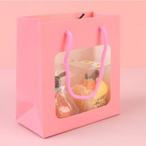 투명 창 손잡이 컬러 무지 쇼핑백 선물 봉투 포장 백 종이 가방 답례품 생일 기념품 어린이집 답례 쿠키 수건 선물용 용품, 색상/사이즈, 블랙 - 대