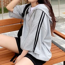 [오버핏 데일리템] 두줄 라인 반팔 후드집업