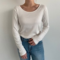 마이시즌 여성용 스타일 U넥 골지 티셔츠