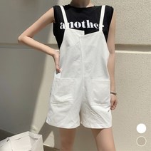 트루픽 언발란스 루즈핏 린넨 멜빵 반바지 멜빵 점프슈트 2color