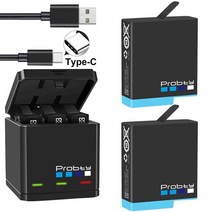 고프로 8 7 6 5 배터리 go pro hero 8 카메라용 트리플 충전기 배터리, 2배터리(충전기 포함)