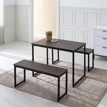 저렴한 가성비 모던 4인 식탁 테이블 + 벤치의자2P 세트(100cm 3색) 클래식 긴 예쁜, 브라운