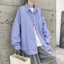 스트라이프 논아이론 난방 Y 남자 면 민트색 셔츠 린넨 파란색 여성 삼색 오버핏 빅사이즈 남성