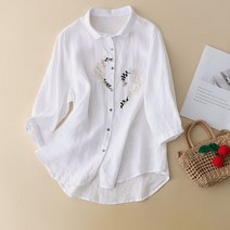 모찌봉 / 라운드 카라넥 자수 블라우스 3col