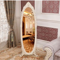 JINGHENG 전신 북유럽 고급 엔틱 원목 복도 현관 옷가게 아치형 빈티지 거울 전신거울 샵 피팅거울 벽, 아이보리글리터