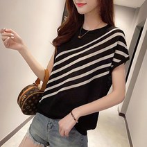 패션고리 여성 사선무늬 쉬폰 반팔 블라우스 T457