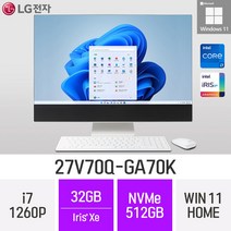 LG 일체형PC 27V70Q-GA70K 윈도우11 27인치 인텔 12세대 사무용 인강용 재택근무용 일체형PC, 32GB, Win11 Home, 512GB