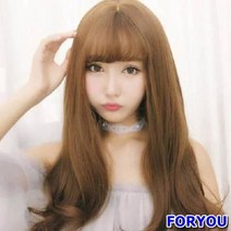 ForU632 여자 웨이브 긴머리 고열사 전체가발 티안나는가발 긴머리가발 가발 패션가발, 다크브라운 망있음