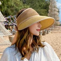 브이와이 VY 여자 챙넓은 SS 펀칭 리본 라피아 모자