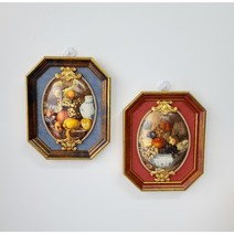 이태리 수입소품 고대과일 정물 팔각 액자, 레드와인