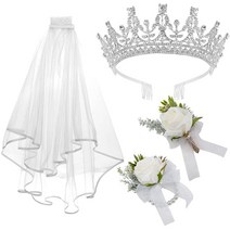 AOPRIE Corsage and Boutonniere Set Guardian Soldiers Tiara and Crown for Women Short Veil for Bride