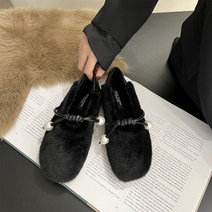 KORELAN년 콩신 여성 네트 레드 발 밍크 털신 여성 ·겨울 기모 메리진 신발 착용