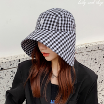 봄 가을 블랙 체크 햇빛 자외선 차단 완전 가려주는 벙거지 모자