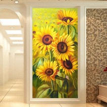 HAENGBUK 환하게 웃는 해바라기 화원 대형 사이즈 보석십자수 풍경 큐빅 아트 전체수, 하나, 90X160cm