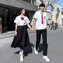 남녀 jk 유니폼 학원풍 반팔 셔츠 여름 크라운 넥타이 졸업세트 커플룩