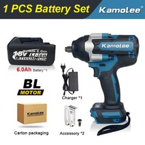 충전 임팩 전동 드릴 전기 공구 Kamolee1800 NM 토크 60Ah 6000mAh DTW700 브러시리스 임팩트 렌치 마끼다 18V 배터리용 12 리튬 이온 배터리, 08 1x60Ah Bat Carton_01 미국