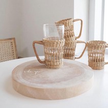 도해 라탄 컵홀더 빈티지 감성 캠핑 컵받침 손잡이형 인테리어 홈파티 소품 핸드메이드