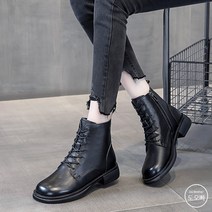 도오빠 여성 소가죽 워커 키높이 3cm 플랫 기모 앵클부츠 빅사이즈 265mm 털 안감 가을 겨울 발편한 신발 여자워커