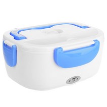 2 in 1 Car& Home Electric Heated Lunch Box Portable 12V 110V 220V Bento Boxes Food Heater Rice Conta, Blue_US plastic