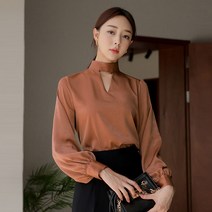 BLN272 은은한 광택 초커 블라우스