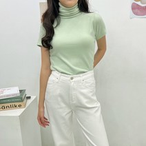 사자옷 여성 기모 반팔 목 폴라 터틀넥 이너 티셔츠 슬림 스판 티 가을 겨울