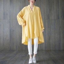 [이꾸띠] 크이언리 여성 봄 가을 브이넥 스트라이프 밑단 언발 루즈핏 7컬러 원피스
