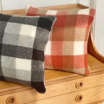쉐어룸 이브닝 체크 양털 쿠션 - 2color, 솜미포함, 오렌지체크 (45x45cm)