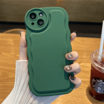 아이폰15케이스 핑크 물결 플러스 럭셔리 애플 귀여운 휴대폰 iPhone, iPhone XS, 잉크 그린-스크럽 솔리드 실리콘 쿠션 웨이브