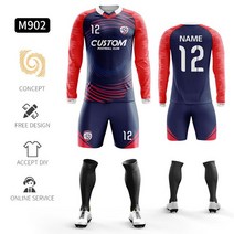 맞춤형 승화 100% 폴리에스테르 축구 유니폼 훈련 저지 세트 겨울 야외 긴팔, 04 M902, 1개