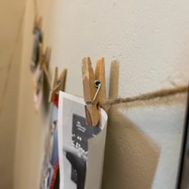 노끈 사진걸이 나무집게 가랜드 엽서 빈티지 인테리어, 컬러집게