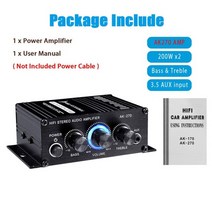 dsp앰프 포칼 차량용 앰프 믹서 증폭기 ak170ak270 미니 디지털 파워 오디오 카 앰프 블루 라이트 스테레오 오디오 앰프 홈 시어터 클럽 파티 음악 200w x2, ak270 증폭기