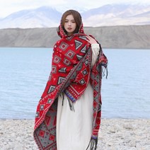 삼각패턴 후드숄 망토 담요 캠핑 몽골여행