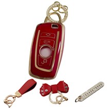 루루형제 BMW 미니 차 키케이스 미니쿠퍼 1 2 3 4 5 6 7 x5 x6 x4 시리즈 스마트 자동차 키커버 키홀더 키링, 키케이스+번호키링+가죽리본키링+가죽스트랩, AB-01 [3/4버튼], 딥레드