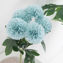 어버이날 카네이션 FF 조화 꽃 부쉬 번들 모음 1, F07.퀸폼폼카네이션부쉬 40cm, (사은품제외), 블루