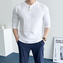 데일트 남자 빅사이즈 면 워싱 7부 헨리넥 티셔츠