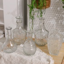 유리화병 빈티지 유리병 꽃꽂이 공병 크리스탈 독특한 엔틱 꽃 무늬 튤립 양각 화기, 눈꽃 L