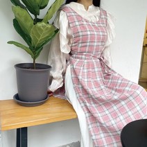 린넨 롱원피스 스타일 방수 앞치마, 블루