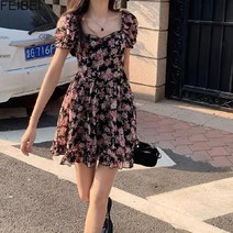 FEIBEI{S-2XL}티쉬 프랑스식 선녀 꽃무늬 원피스 2022 새로운 여름 얇은 허리 감미로운 첫사랑 매콤한 바람 스커트W031